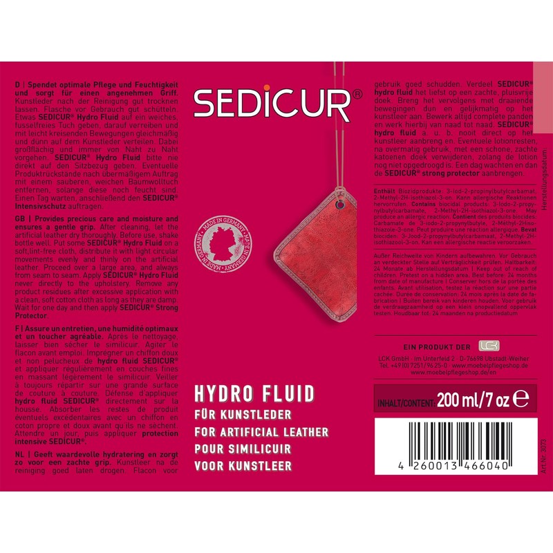 SEDICUR Hydrofluid for Faux Leather, Textile Leather and Imitation Leather,