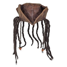 Distressed Brown Carribean Pirate Costume Tri-Corn Hat Adult with Dreadlocks