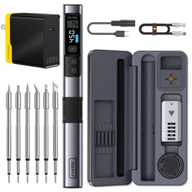 FNIRSI HS-02A 100W Portable Corded Soldering Iron Kit with Storage Case, 3S Fast Heating, 212-842℉, Pre-set 3 Groups Temperature, 6 F245 Soldering Tips, Smart Soldering Iron Pen for Electronics Repair