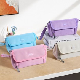 Sooez Super Large Pencil Case, Big Capacity Pencil Bag with 3 Compartments, can hold 100 pencils, Cute Pencil Pouch with Zipper, Portable Stationery Pen Bag, School Supplies For Teen Girls, Purple