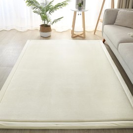 Loartee Nursery Rug Coral Velvet Crawling Rugs Mat Area Rugs Play Crawling Mat(4'11"x4'11", Beige) for Toddler Children Play Mat Yoga Mat Exercise Pads Carpet