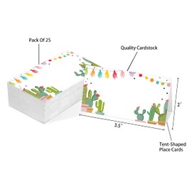 Place Card, Mexican Fiesta Themed Tent Style Cards, Pack of 25 Half-Fold Reception Place Card, Fiesta Cactus Food Labels, Fiesta Confetti Decor, Perfect for Baby Shower, Birthday Party C27