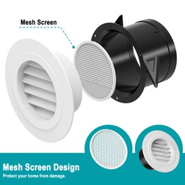 HG Power Soffit Vents 4 inch, Round Vent Cover with Built-in Screen Mesh, ABS Louver 4” Exhaust Vent for Exhaust Fan, HVAC Ducting, Bathroom, Kitchen, Garage Use, 100mm, White