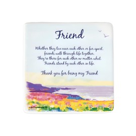 Floral Single Ceramic Sentiment Coaster - 'Friend' Artistic Coastal Design - Homeware Gift for Her - Heartfelt Words