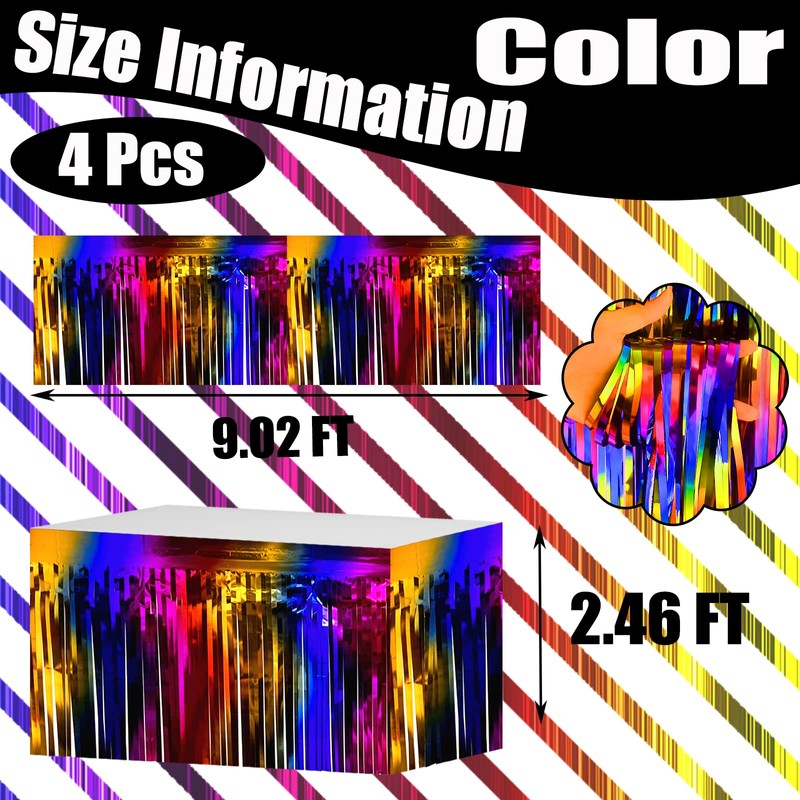 4 Pack 29x108 Inch Metallic Foil Fringe Tinsel Table Skirts