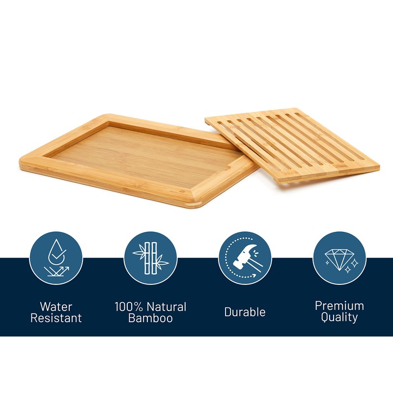 RoyalHouse Large Premium Natural Bamboo Bread Cutting Board with Crumb