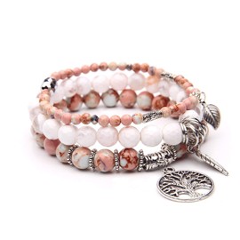 Árbol de la vida pulsera de abalorio de chakra con piedras preciosas de jaspe turquesa y ágata tibetana | Juego de pulseras de abalorios de playa, joyas del océano…, 8 5 inch, Piedra