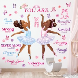 DECOWALL SG2-2319 Black Girl Magic Ballerina Wall Stickers kids nusery wall decals home art baby girls room decor color playroom bedroom pink cute bible verse butterfly inspirational