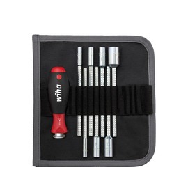 Wiha Schraubendreher mit Wechselklingen Set SYSTEM 6 (27712), 9 tlg. für tiefliegende Schrauben, Innensechskant/Kreuz/TORX/Schlitz inkl. Rolltasche