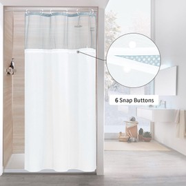 MitoVilla Blue Small Stall Shower Curtain 36 x 72, Narrow Half Size Waffle Weave Fabric Shower Curtain Set with Water-Repellent Snap-in Liner for Modern Neutral Hotel Bathroom Decor, Fog Blue