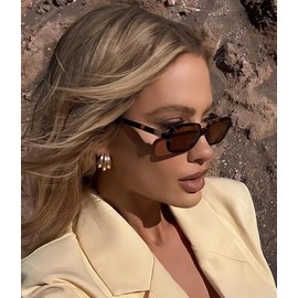 ZIMUSUN Retro Rectangle Sunglasses for Women Men 90s Small Square Frame Sun Glasses(A1 Black/Brown)