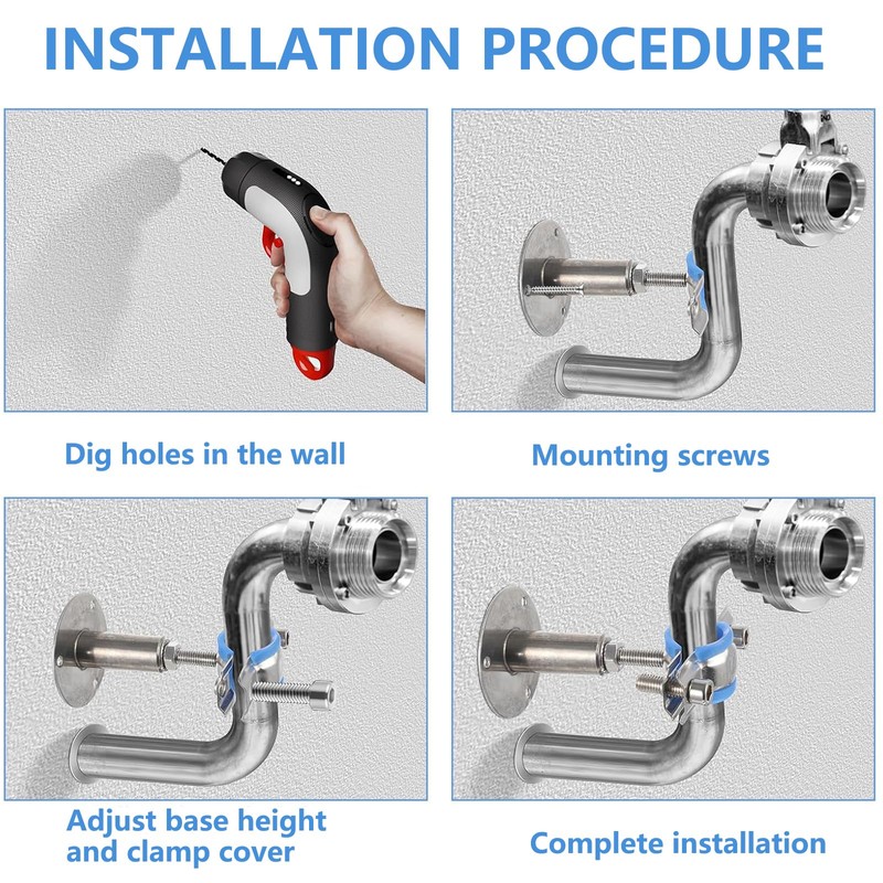 Niciksty 304 Stainless Steel Wall Mount Pipe Bracket Clamp, Adjustable