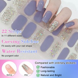 Boloshine Pack of 22 Semi-Cured UV Gel Nail Foils, Nail Stickers, UV Hardening Gel Nail Stickers in Salon Quality, Semi Cured Gel Nail Strips, UV/LED Lamp Required, Nocturne of Purple