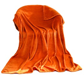 Flannel Plush Fleece Warm throw Bed Blanket, ‘ALL Seasons’, soft cover lightweight comfort Indoor-outdoor Microfiber snuggly Nap blankets (Single(130cm x 150cm), Orange)