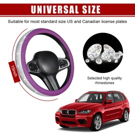 Povtii - Funda para volante de coche, protector de volante de coche con cristales brillantes, funda antideslizante para volante de 15 pulgadas para mujeres y niñas, accesorios universales de coche