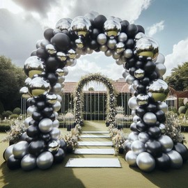 Pack of 25 Silver Chrome, Black Balloons for Birthday Decorations 12 Inch Plain Round Balloons Party Latex Balloons for Baby Shower Engagement Wedding Birthday Anniversary Bachelorette Party Supply