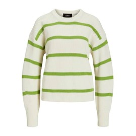 JJXX Women's Jxmila Twist Stripe Crew Neck Knit Sn Pullover, Parrot Green/Stripes:/Snow White, M