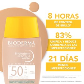 BIODERMA, Protector Solar, Photoderm NUDE Touch Mineral Tono Dorado, FPS50+, Tono Unificado con Efecto Nude, 40ML