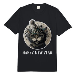 Happy New Year 2023 Funny New Year's Eve Cat with Party Hat Comfort Colors Adult Heavyweight T-Shirt