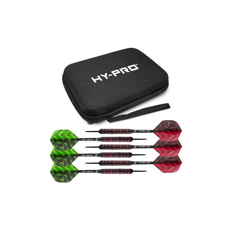 Hy-Pro Darts Set - 22g Steel Tip Darts, 6x Aluminium