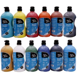 Mont Marte Signature Acrylic Color Paint Set, 12 x 33.8oz (1L), Semi-Matte Finish, 12 Colors, Suitable for Canvas, Wood, Fabric, Leather, Cardboard, Paper, MDF and Crafts