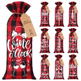 Shappy Wine Bags, 10 Pieces Linen Wine Bag Set for Wine Bottles, with Drawstring, Gift Tags and Rope, Ideal for Christmas, Valentine, Wedding, Birthday Parties (Black, Red)