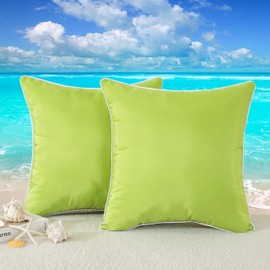TAOSON Pack of 2,Green Outdoor Waterproof Pillow Covers Decorative Farmhouse Throw Cushion Covers Square Solid Color Couch Pillow Covers Spring for Patio Tent Bed Sofa Living Room 18"x18"/45x45cm