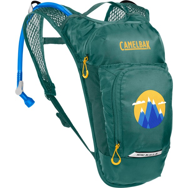 CamelBak Mini M.U.L.E. Kids Hydration Backpack for Hiking and Biking - 50oz, Green/ Mountains