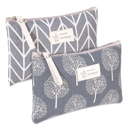 2Pcs Portable Canvas Cosmetic Bag Multi-Functional Printed Makeup Bag Vacation Useful Organizer Beauty Pouch Bags with Zipper for Women Girls Travel Outdoor