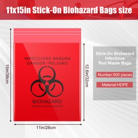 Geyoga 500 Pieces Red Biohazard Bags 11 x 15 Inches/ 28 x 38 cm Small Waste Trash Bags Stick on Red Biohazard Infectious for blood Vomit for Hospitals Wards Tattoo Parlors and More