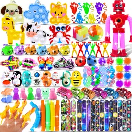 100Pcs Party Favors Gifts for Kids Adults, Fidget Toys Pack, Autism Sensory Toy, Carnival Classroom Rewards Prizes, Goodie Bag Stuffers, Loot Bags, Birthday Prize Box Toys