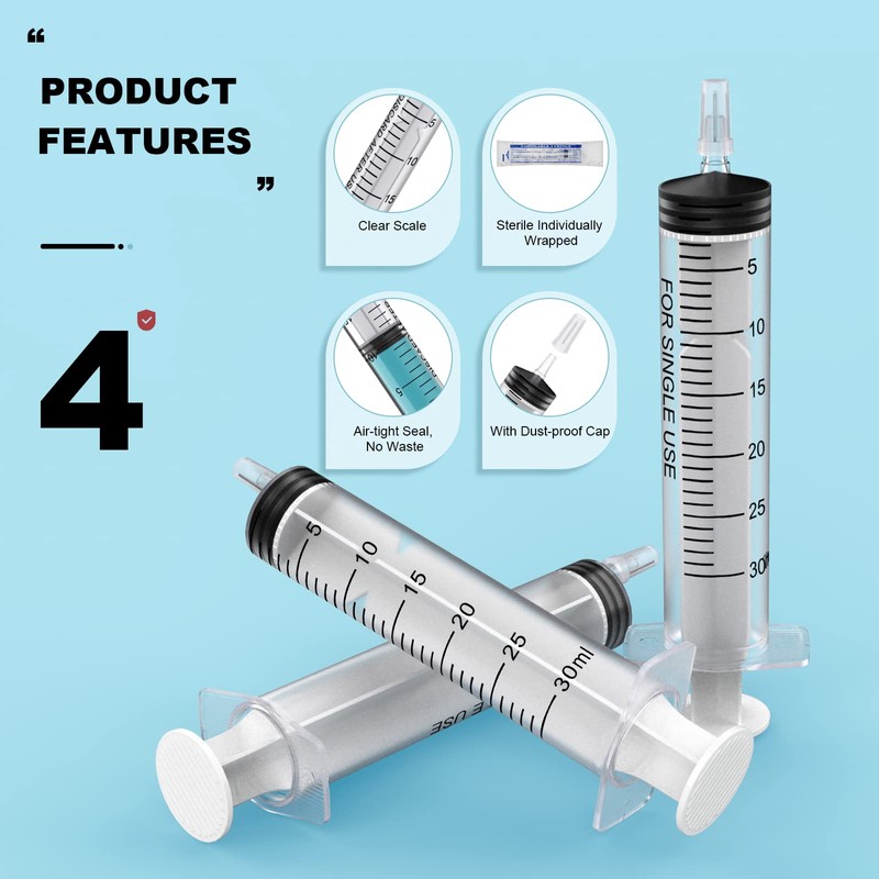 30 Pack 30ml Plastic Syringe, Syringe Tools Individually Wrapped with