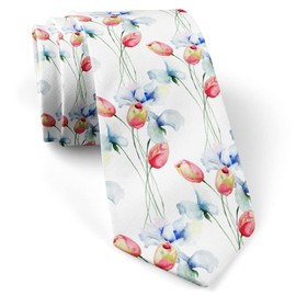 Skinny Slim Fashion Necktie for men, Novelty Conversational Neckwear Ties (Tulips Sweet Pea Pattern)