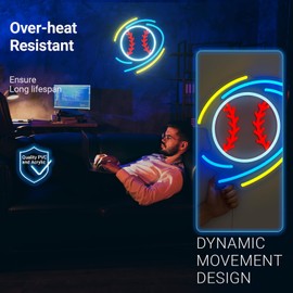 Baseball Neon Sign - 12.6” x 11.8” Dimmable LED Wall Light for Bedroom, Game Room, Bar, Man Cave - USB Powered Baseball Decor Gift for Boyfriend, Dad, Husband