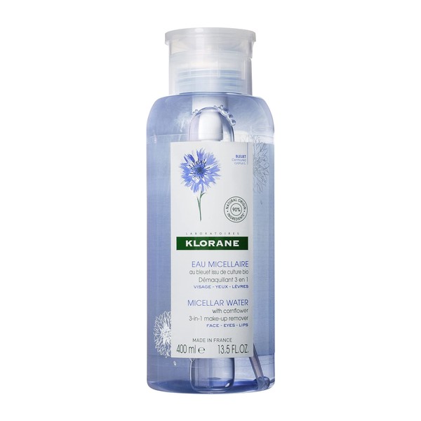 Klorane - Micellar Water With Organically Farmed Cornflower - Cleanser, Makeup Remover, & Toner - For Sensitive Skin - Free of Parabens, Fragrance, & Alcohol - 13.5 fl. oz
