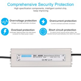 KEKEBEE LED Driver 36V400W Waterproof Power Supply 110V/120V AC to 36V DC 11.1A Low Voltage Transformer IP67 Outdoor Lighting Sign LED Lighting and Any 36V DC LED