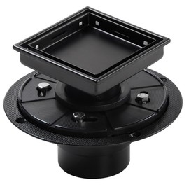 muschbath 4 Inch Square Shower Drain, Matte Black Shower Drain, Flat and Tile-in Grate, 84L/min Faster Drainage, 304 Stainless Steel, Drain Base Included, FD-02A-4B