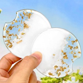Swooflia Flower Car Cup Holder Coasters for Women - 2.75 Inch White Gold Cute Resin Automotive Drink Cupholder Insert Car Accessories 2 Pack