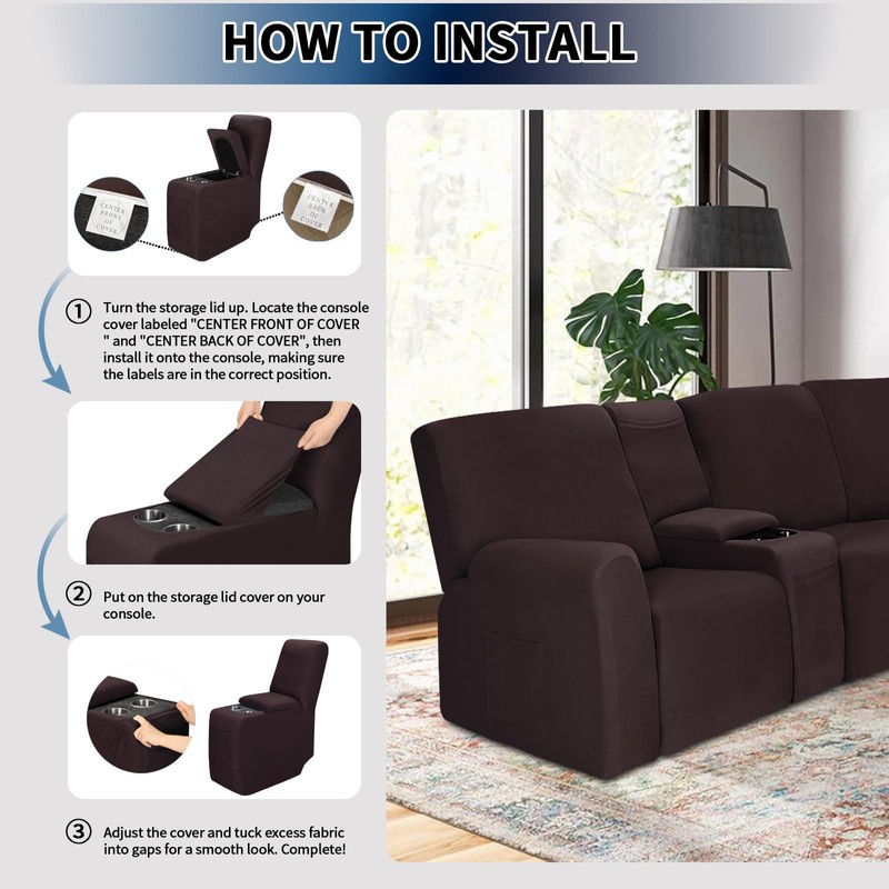 PureFit Recliner Console Cover for Reclining Couch Covers, Super Stretch