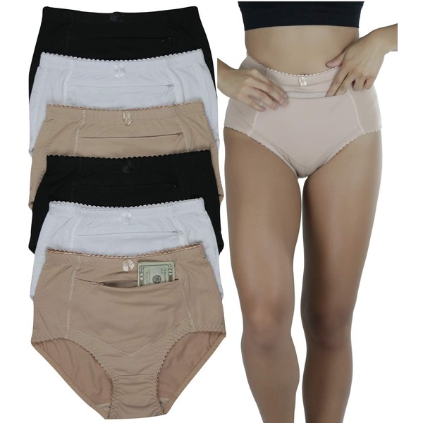 ToBeInStyle Women's High Waisted Zippered Front Pocket Basic Girdle Panties