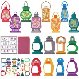 40 Set Religious Sunday School Crafts for Kid Jesus Lights The Way Paper Craft Kit DIY Christian Oil Lamp Sign Tissue Paper Craft Bulk Cross for Bible School Home Church Game Activity