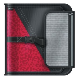 Mead 2 Inch Round Ring Binder, Sewn Fabric, 3 Tab Expanding File, 4 Pockets, Red/Black (29282BJ7)