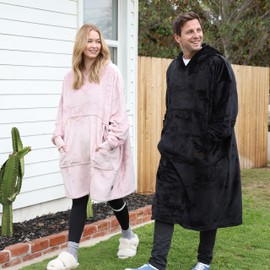 Catalonia Classy Extra Long Hoodie Blanket Oversized,Super Soft Fleece Warm Wearable Blanket, Giant Hoody with Large Front Pocket for Adults Men Women Aqua