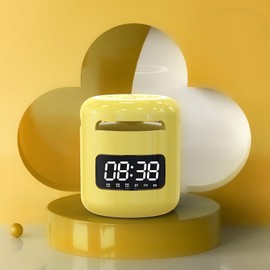 Bluetooth Clock Speaker Type C Charging Subwoofer Mini Wireless 3 Alarm Clocks Speaker with Ambient Light Yellow