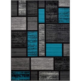 Multi-Color Contemporary Carpet All-Over Boxes Squares Lines Cubes Area Rug Carpet Blue (7’ 8” X 10’ 8”)