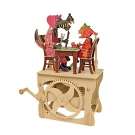Clockwork Dreams Little Red Riding Hood Wood Gear Toy w/Hand Crank, Printed Wood Pieces -Sustainable Automata Wood Toys