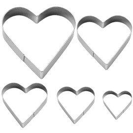 5 Pcs Heart Cookie Cutter, Stainless Steel Pastry Cutters for Baking Scones, Easter Cupcake Present(Color:Silver)