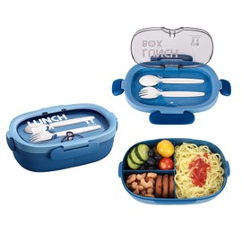 SAYAPE Bento Box Adult Lunch Box with Spoon & Fork - 28oz, 3 Compartment Sandwich Containers Travel Snack Boxes, Microwave/Dishwasher/Freezer Safe, BPA Free Meal Prep Food Storage Containers - Blue