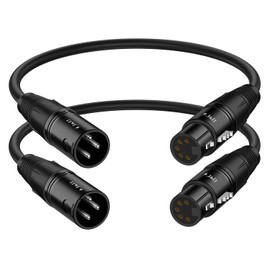 J&D XLR Male 3 Pin to XLR Female 5 Pin Cable, 2-Pack DMX 512 Turnaround DMX Stage Cable XLR 3 Pin Male to DMX 5 Pin Female, 30 cm
