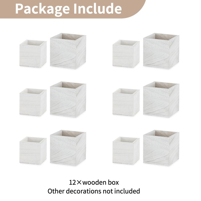 NUPTIO Wooden Box for Centerpiece Wedding: 12 Pcs Rustic Square